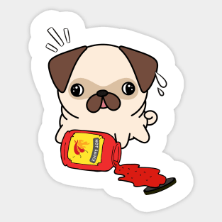 Funny Pug Spilled Hot Sauce Sticker